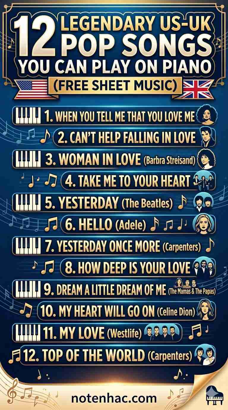 b 12 Legendary US UK Pop Songs You Can Play on Piano