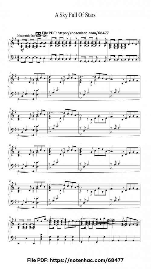 A Sky Full Of Stars by Coldplay Level Intermediate 5 A Sky Full Of Stars piano sheet music free pdf