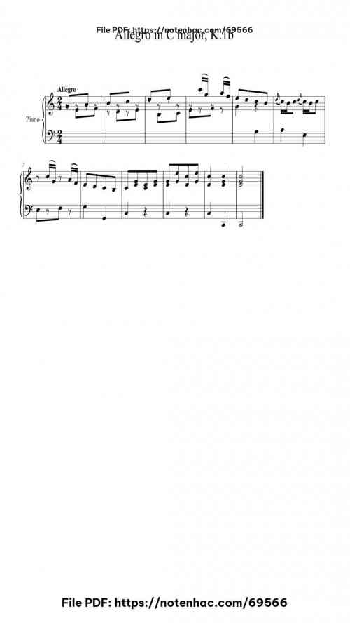 Allegro in C Major, K.1b piano sheet music free pdf