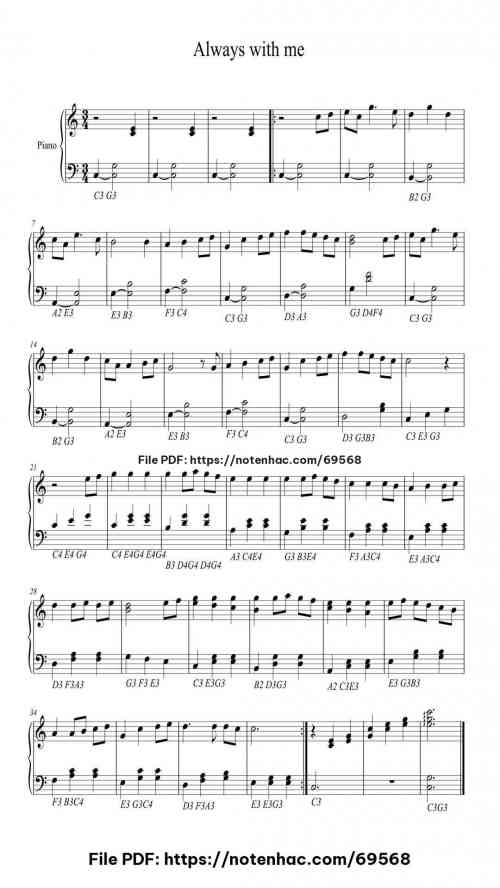 Always with Me piano sheet music free pdf