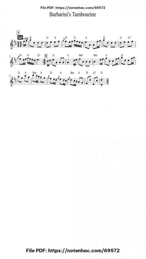 Barbarini's Tambourine piano sheet music free pdf
