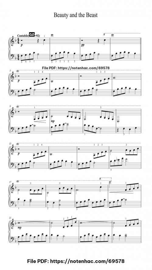 Beauty and the Beast piano sheet music free pdf
