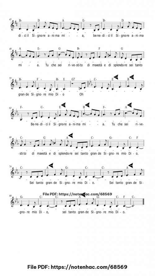 Benedici il Signore anima mia by Servizio Nazionale della Musica e del Canto del Rinnovamento nello Spirito Santo Level Intermediate 4 Benedici il Signore anima mia piano sheet music free pdf