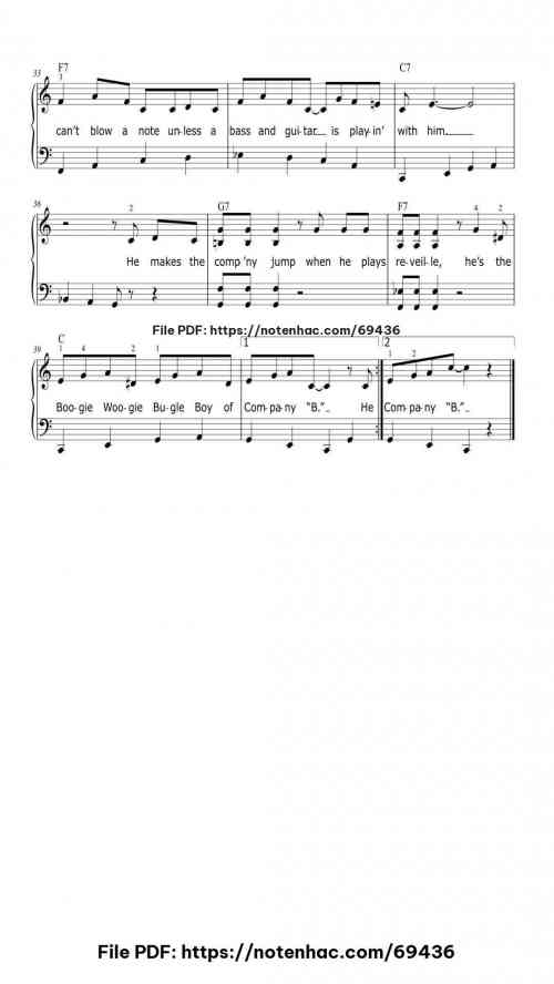 Boogie Woogie Bugle Boy piano sheet music free pdf