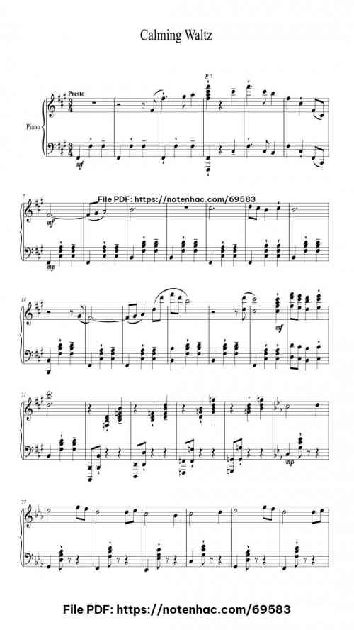 Calming Waltz piano sheet music free pdf