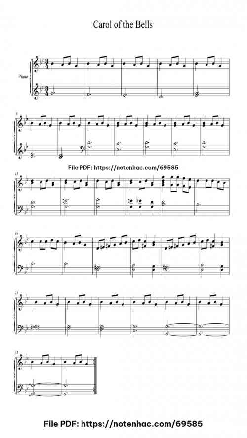 Carol of the Bells piano sheet music free pdf