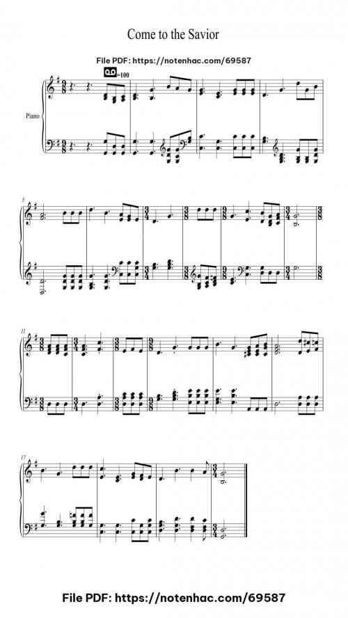 Come to the Savior piano sheet music free pdf