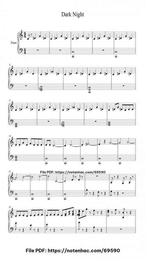 Dark Night piano sheet music free pdf