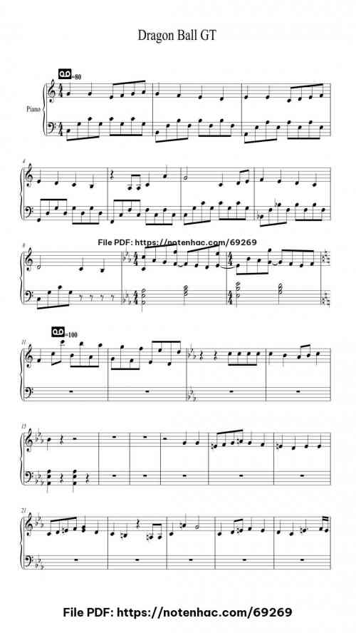 Dragon Ball GT piano sheet music free pdf