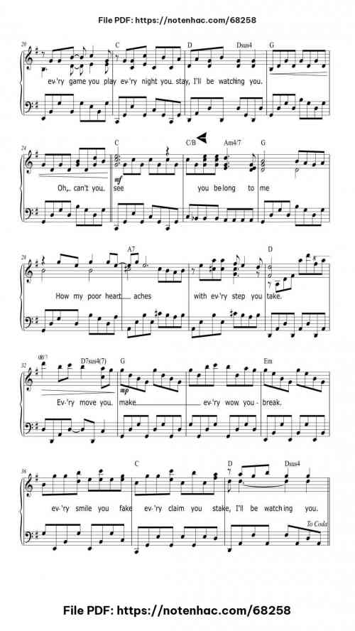 Every Breath You Take by The Police Level Intermediate 6 Every Breath You Take piano sheet music free pdf