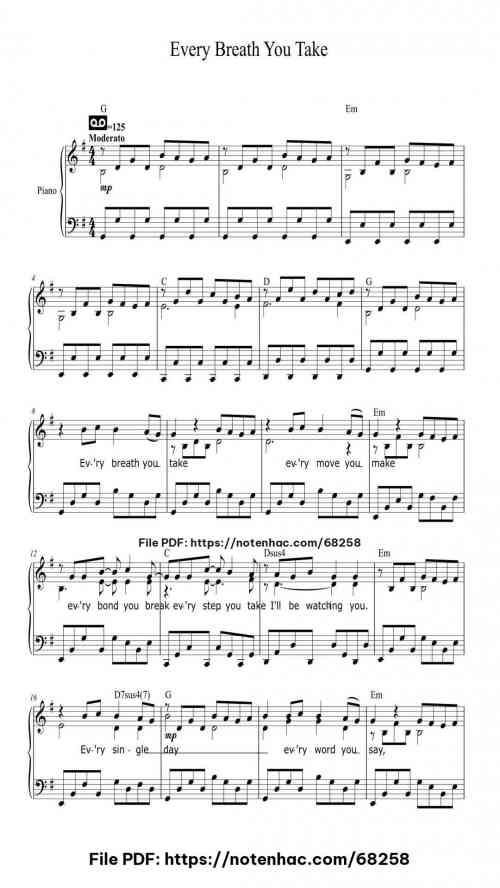 Every Breath You Take by The Police Level Intermediate 5 Every Breath You Take piano sheet music free pdf