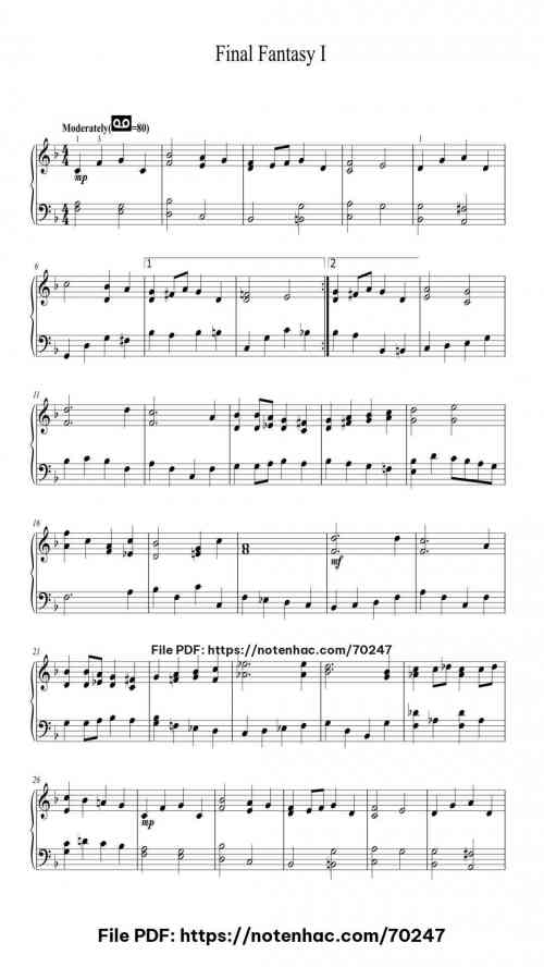 Final Fantasy I "Easy Piano" piano sheet music free pdf