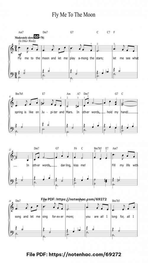 Fly Me To The Moon (In Other Words) piano sheet music free pdf