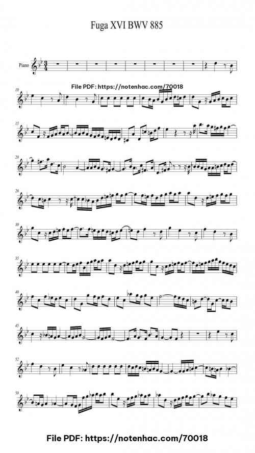 Fuga XVI in G Minor, BWV 885 piano sheet music free pdf