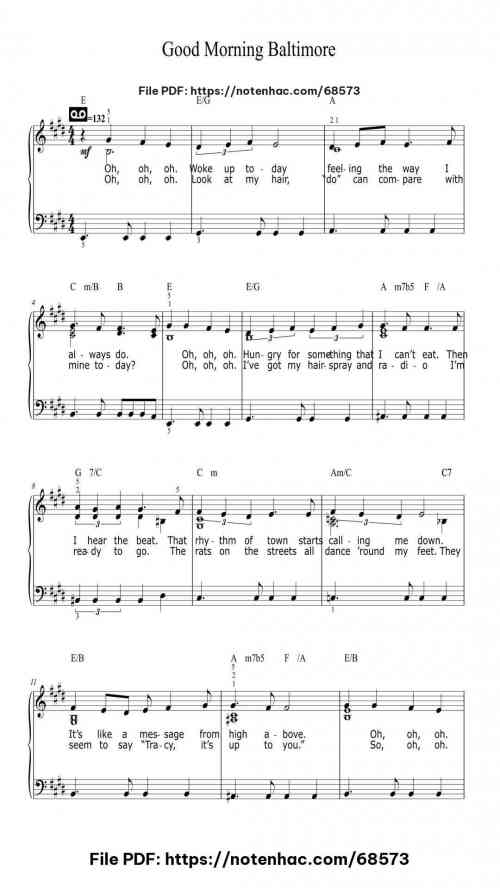 Good Morning Baltimore by Marc Shaiman Level Intermediate 4 Good Morning Baltimore piano sheet music free pdf