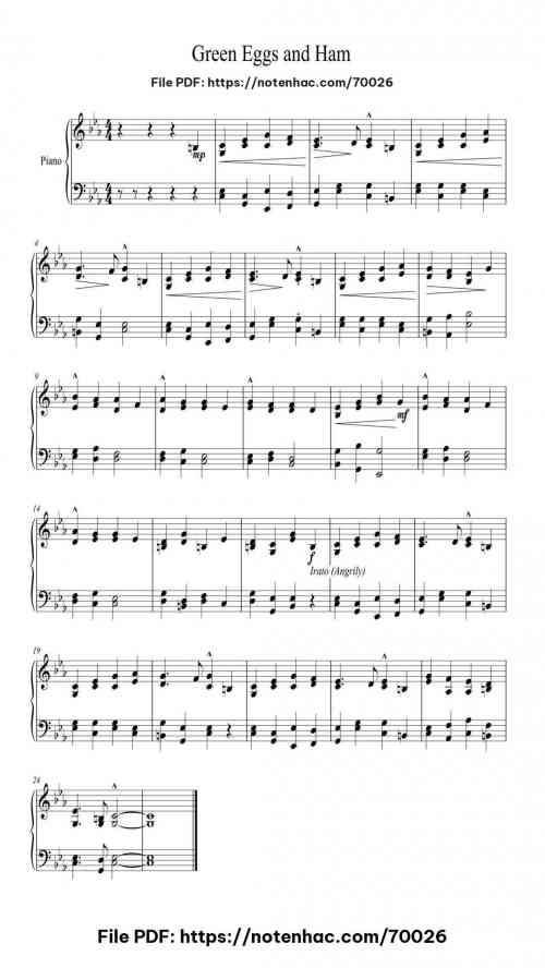 Green Eggs and Ham piano sheet music free pdf