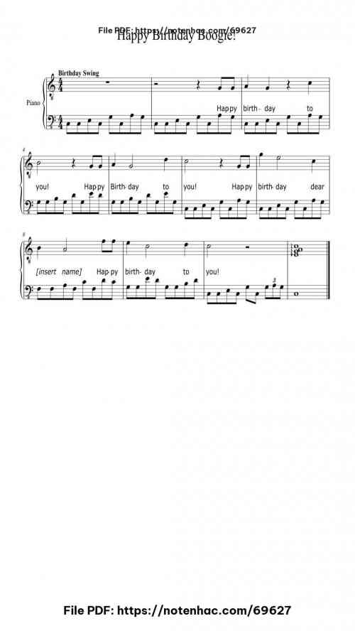 Happy Birthday to You piano sheet music free pdf
