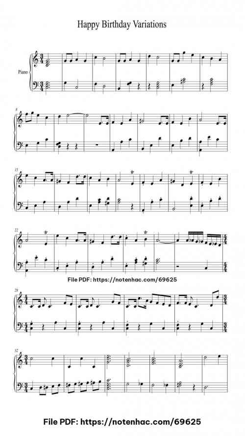 Happy Birthday Variations piano sheet music free pdf