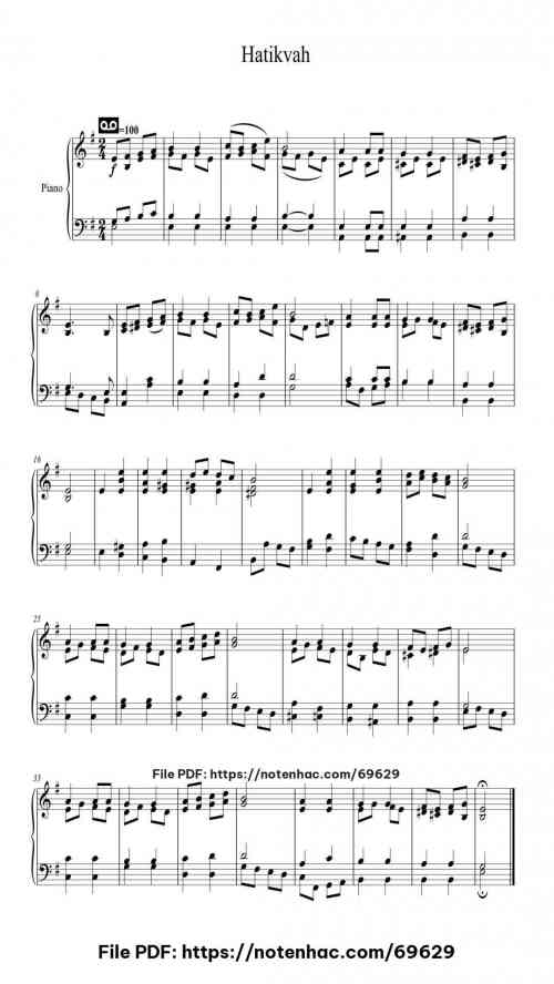 Hatikvah piano sheet music free pdf