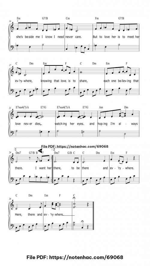 Here There and Everywhere piano sheet music free pdf