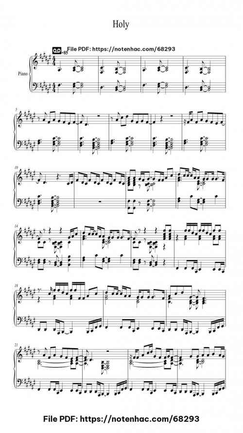 Holy by Justin Bieber Level Mid-Advanced 4 Holy piano sheet music free pdf