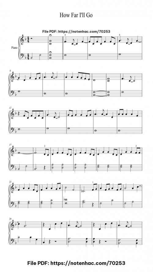 How Far I'll Go piano sheet music free pdf