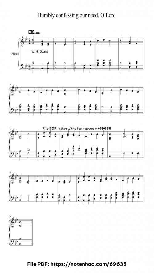 Humbly Confessing Our Need, O Lord piano sheet music free pdf
