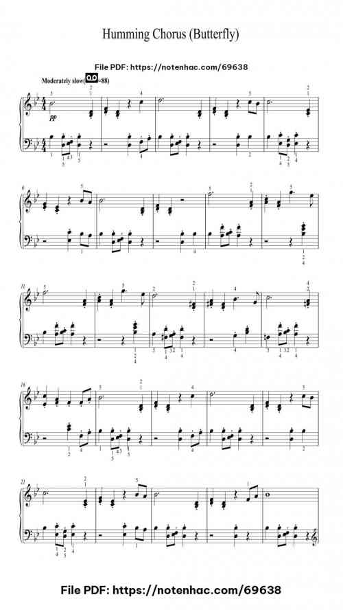 Humming Chorus from Madama Butterfly piano sheet music free pdf