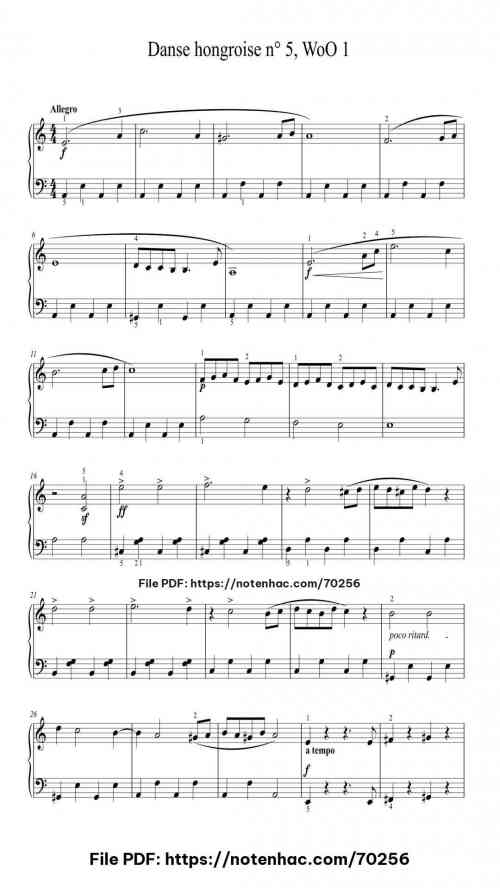 Hungarian Dance No. 5 in G Minor, WoO 1 piano sheet music free pdf