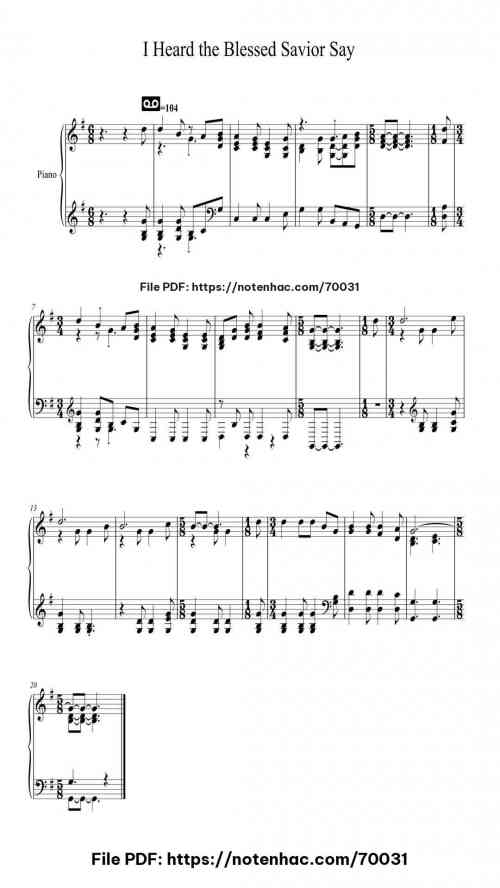 I Heard the Blessed Savior Say piano sheet music free pdf