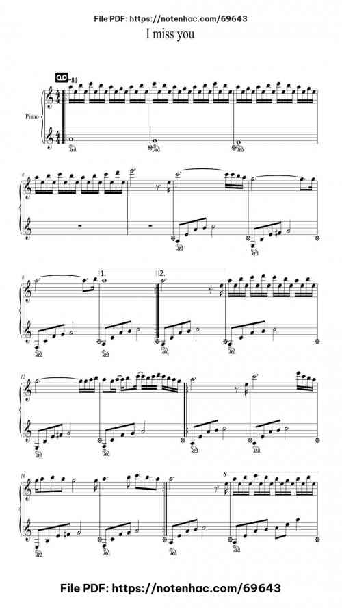 I Miss You - The Daydream piano sheet music free pdf