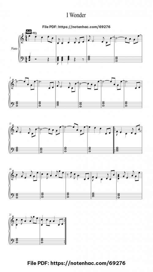 I Wonder piano sheet music free pdf