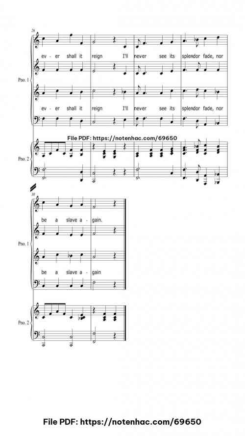 I'll Never Be a Slave Again piano sheet music free pdf