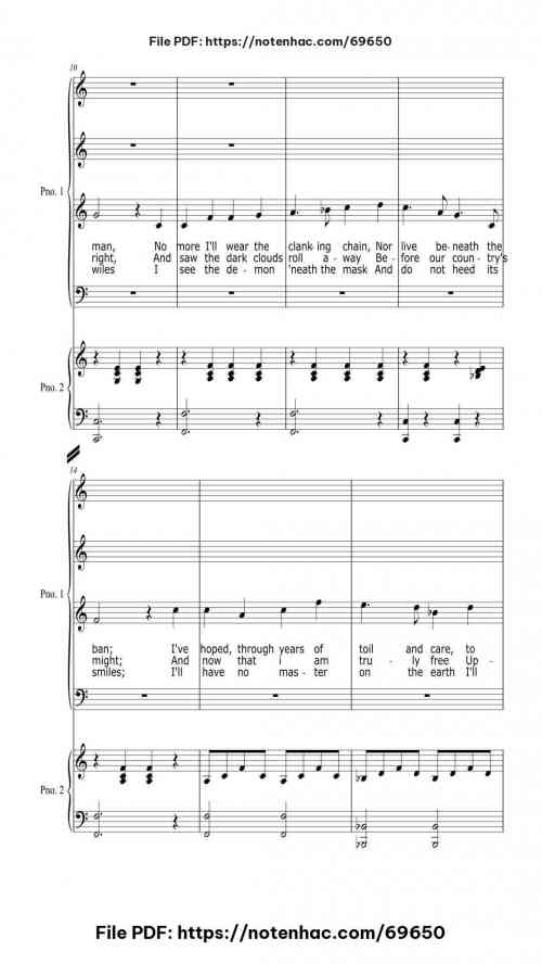 I'll Never Be a Slave Again piano sheet music free pdf