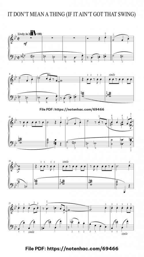 It Don't Mean A Thing (If It Ain't Got That Swing) piano sheet music free pdf