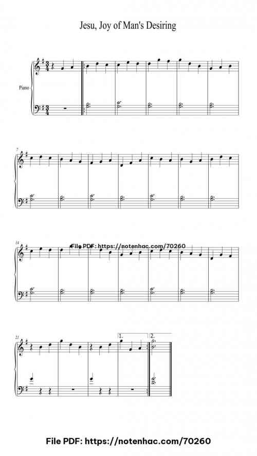 Jesu, Joy of Man's Desiring piano sheet music free pdf