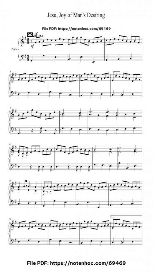 Jesu, Joy of Man's Desiring piano sheet music free pdf
