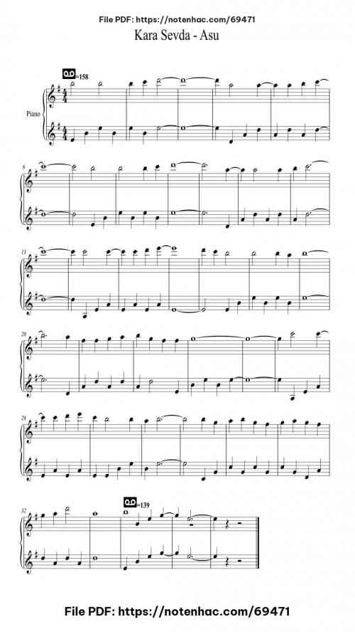 Kara Sevda - Asu piano sheet music free pdf