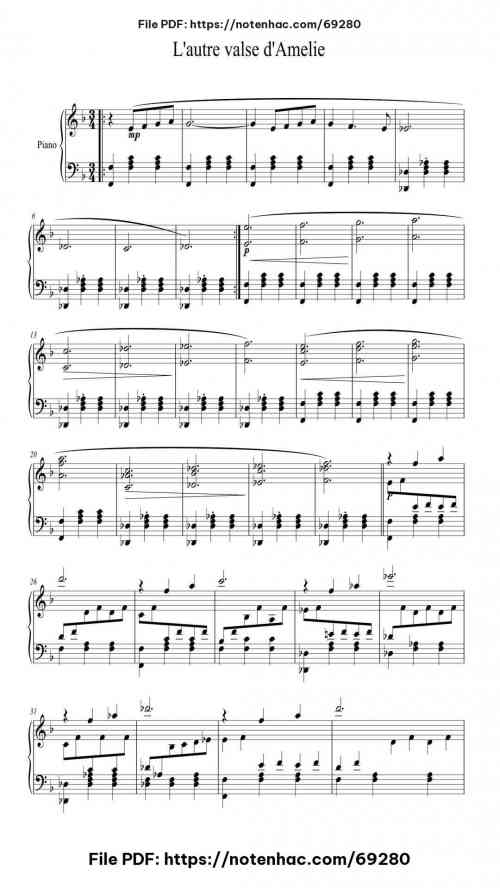 L'autre Valse d'Amélie piano sheet music free pdf
