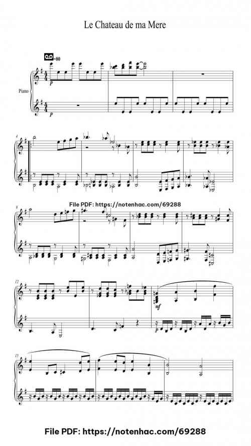 Le Chateau de ma Mere piano sheet music free pdf