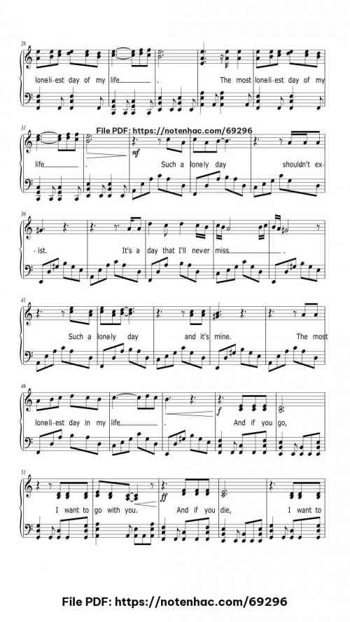 Lonely Day piano sheet music free pdf