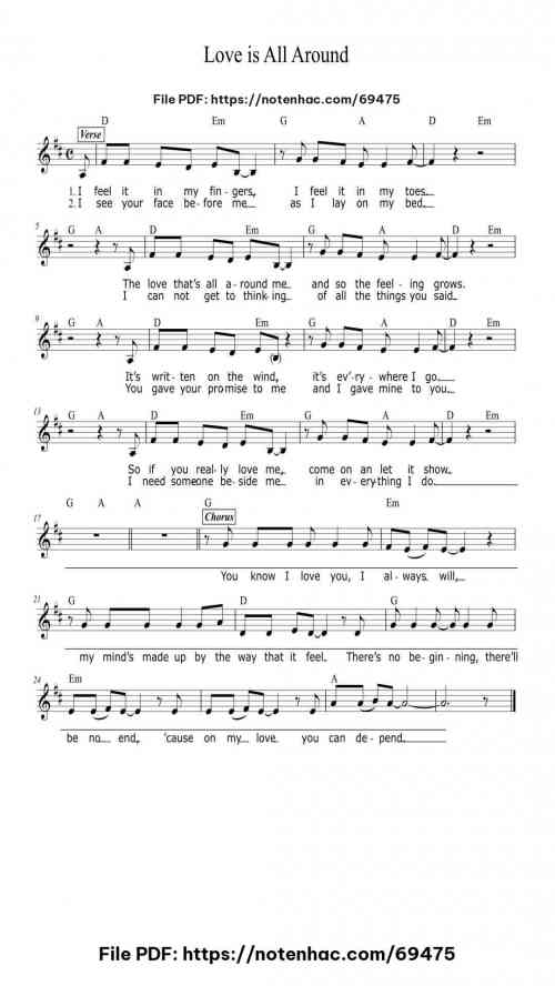 Love is All Around by Wet Wet Wet Level Easy 2 Love is All Around piano sheet music free pdf