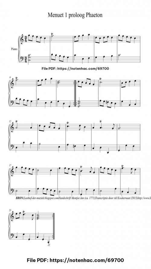 Menuet from Phaeton (HS.Mentjot.33) piano sheet music free pdf