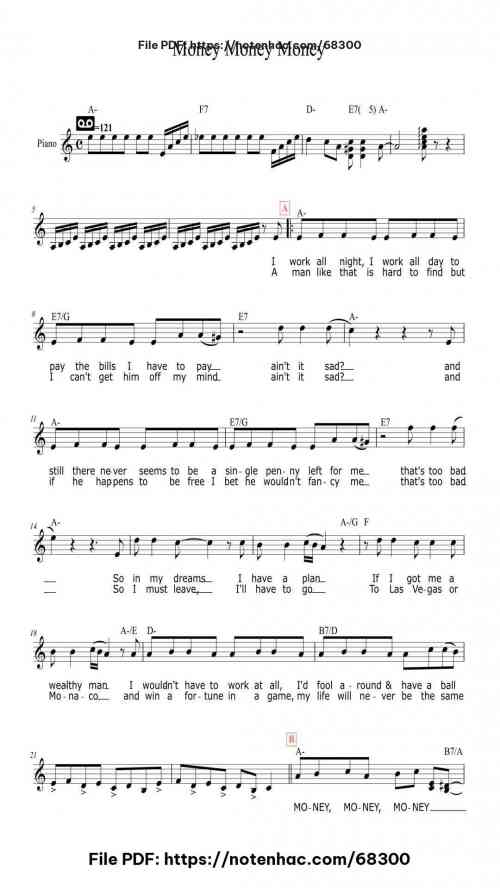 Money, Money, Money by ABBA Level Beginner 4 Money, Money, Money piano sheet music free pdf