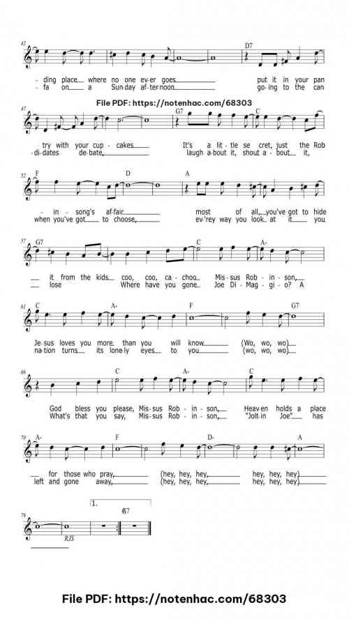 Mrs. Robinson by Simon & Garfunkel Level Easy 4 Mrs. Robinson piano sheet music free pdf