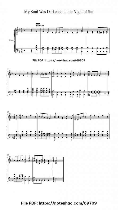 My Soul Was Darkened in the Night of Sin piano sheet music free pdf