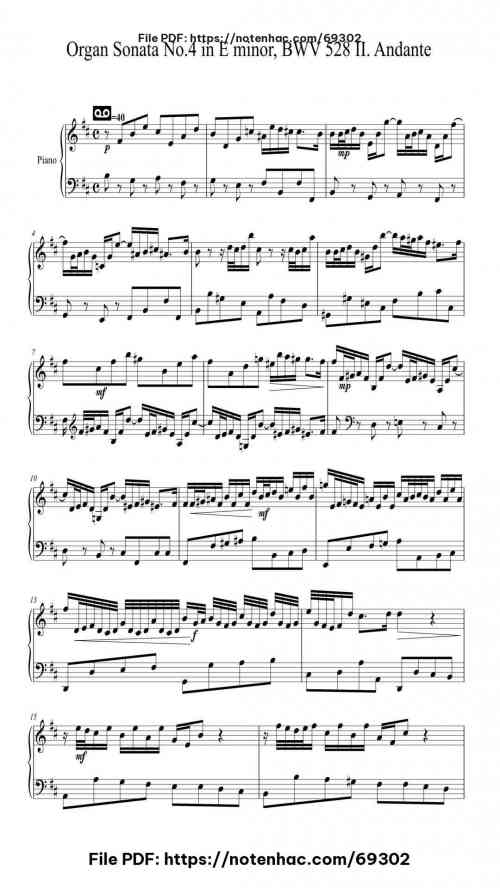 Organ Sonata No. 4 in E Minor, BWV 528: II. Andante piano sheet music free pdf