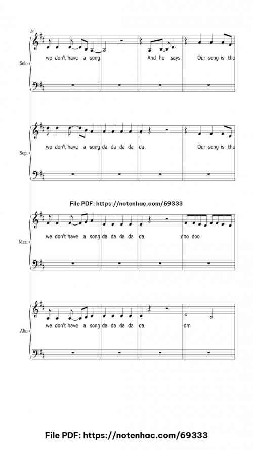 Our Song piano sheet music free pdf