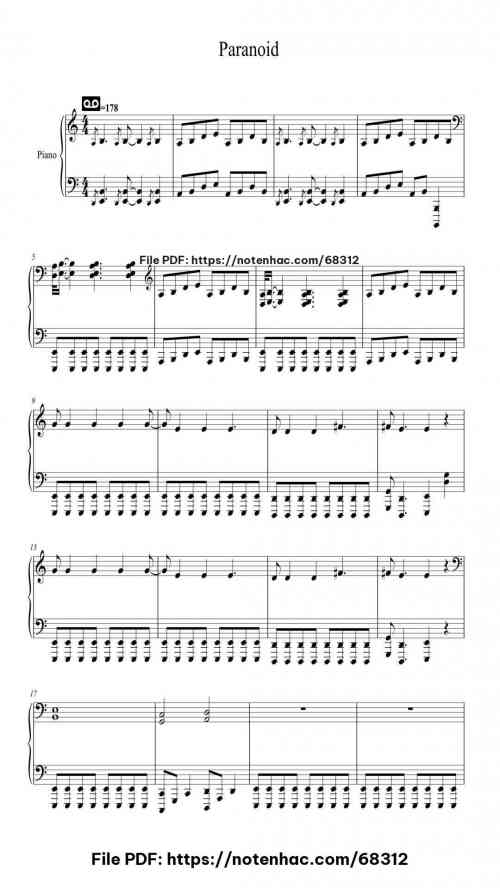 Paranoid by Black Sabbath Level Intermediate 5 Paranoid piano sheet music free pdf