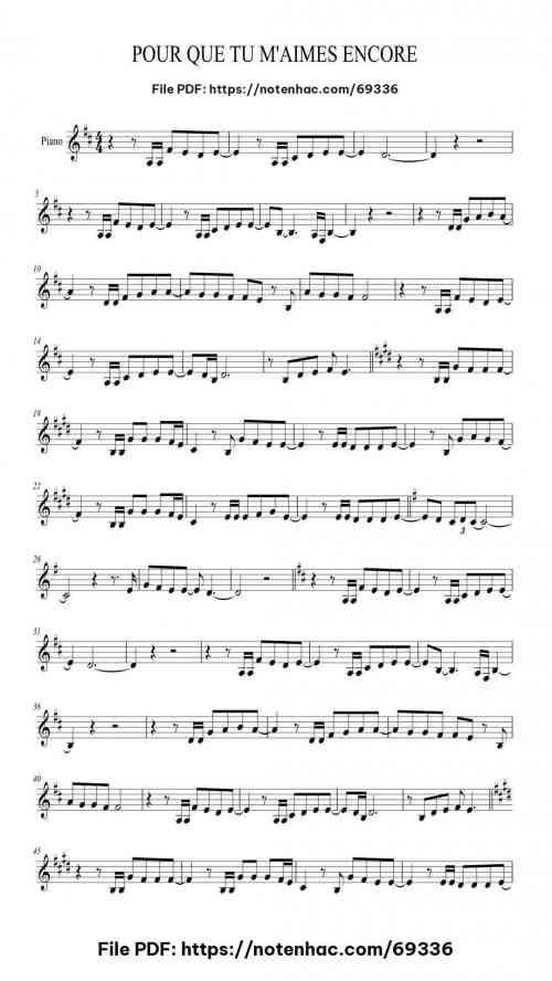 POUR QUE TU M'AIMES ENCORE piano sheet music free pdf